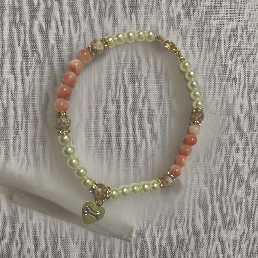 NEW Collar for‎ pets Elegant Pearl and Pink   Personalized Charm Handmade